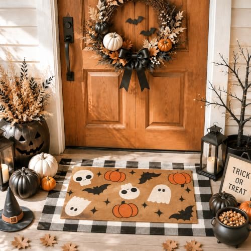 Tinideya 2 Pcs Halloween Layered Doormat Set for Front Porch, Ghost - Image 4