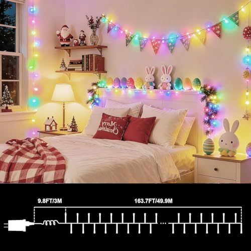 165ft Pastel Easter Lights String, Christmas Mini Light,500 LED with 16 Light Modes, Fairy Lights Plug in for Outdoor Xmas Trees Garland Wreath Holiday Decorations(Green Warm Pink Blue Purple) - Image 2