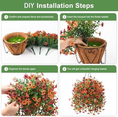 IINQCMY Artificial Flowers Fall Hanging Baskets Outdoors Fake Mums - Image 6