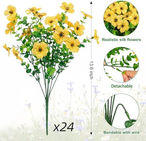 Ouddy Decor 24 Pcs Artificial Flowers for Outdoors Decorations, Yellow - Image 2