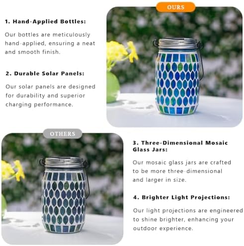 Starsoul Solar Lanterns Outdoor Waterproof, Decorative Teal Mosaic Glass Outdoor Lantern, Hanging Solar Garden Lights for Outside Pathway Patio Porch Yard Table, Gifts for Women Mom Grandma - Image 5