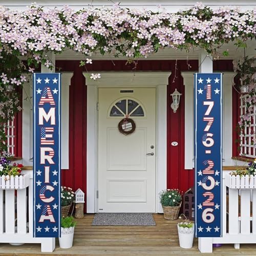 doginthehole 4th of July Decorations Door Banner 2pcs Set 1776-2026 America Porch Sign 250th Anniversary USA Hanging Flag Patriotic Decor Outdoor Red White Blue by doginthehole