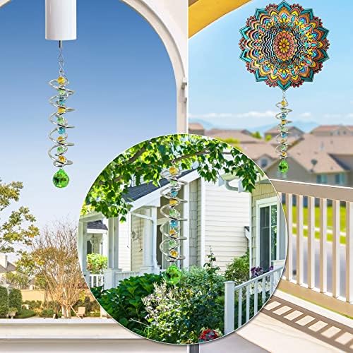FONMY Gazing Ball Spiral Tail -Decorative Wind Spinner Sun Catcher Rainbow Maker Double-Spiral W/Green Crystal Ball and Chain Crystals for Indoor Outdoor Garden Decoration -14 inch Height - Image 6