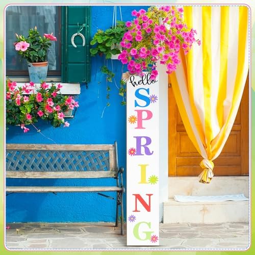 Yerliker Hello Spring Porch Sign Outdoor Decor 47" Large Welcome Decoration Daisy Flower Y'all Wooden Yard Sign for Front Door Home Yard Standing - Image 3