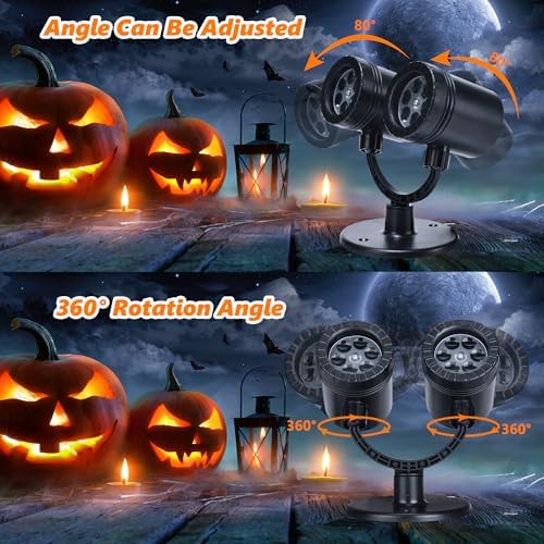 Toodour Halloween Projector Lights Outdoor, Double Head Dynamic Halloween Lights Projector with Timer, Waterproof Ghost Skeleton Devil Pumpkin Light for Home Window Wall Decor - Image 6