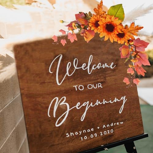 Fall Swag Artificial Flowers for Autumn Decoration Orange Artificial Sunflowers Maple Leaf Hanging Floral Swag Wedding Arch Garland Wreath for Front Door Wall Decor Halloween Thanksgiving - Image 6