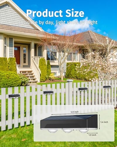 Solar Fence Lights Outdoor 12 Pack Upgraded High Brightness 3 LED Spot Lens Waterproof Deck Lights 7 Mode Warm&Cool White RGB Solar Powered Wall Lighting Decor for Outside Patio Step Backyard Railing - Image 6