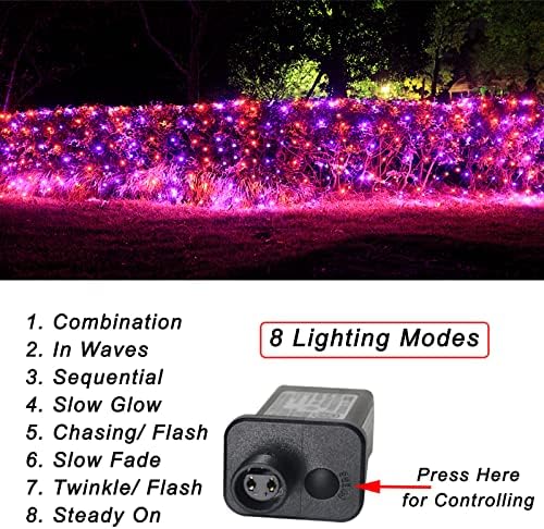 Pooqla Orange and Purple Halloween Net Lights Outdoor, 21x 5ft Green Wire - Image 2