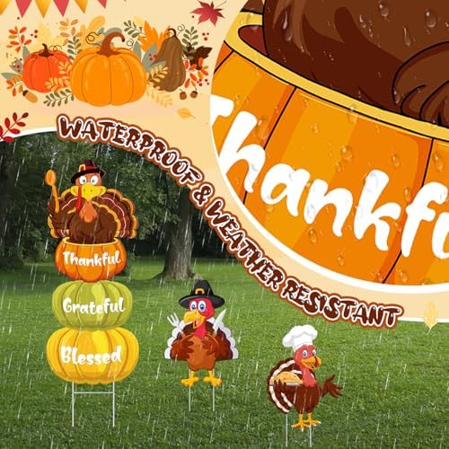 Thanksgiving Yard Signs Turkey Pumpkin Fall Yard Stakes Thanksgiving Outdoor Decorations Harvest Autumn Lawn Decorations Weatherproof Yard Signs for Garden Home Lawn Patio Walkway Decorations, grateful - Image 7