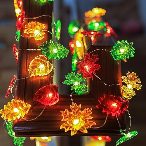 Fall Leaf Lights Thanksgiving Fairy String Lights Harvest Decorative Lights Maple Oak Decor 10ft 30LED USB Plug in or Battery Power Lights for Home Bedroom Autumn Wreath Tree Décor - Image 5