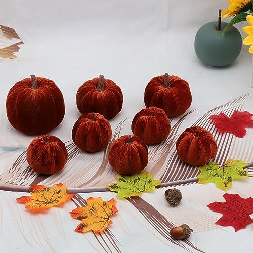 Woration 8pcs Artificial Pumpkins Decorations Velvet Fake Fabric Pumpkin - Image 6