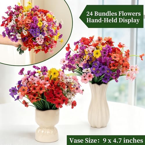 24 Bundles Artificial Flowers for Outdoors/Indoors, Fake Flowers Plants for Indoor Outside Garden Porch Window Box Home Wedding Farmhouse(8 Color) - Image 4
