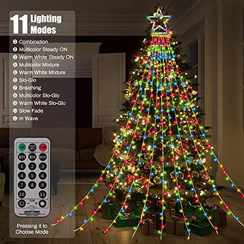 ZTX Christmas Decorations Outdoor Star Lights,320 LED 11Ft Christmas Tree Toppers Lihgts with Remote,11 Lighting Modes Waterfall Star String Light for Wedding,Halloween Party (Color Change) - Image 3