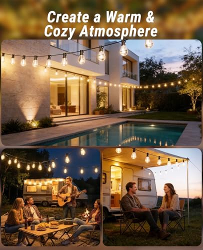 60FT Outdoor String Lights with Remote, LED Patio Lights with20+1 Waterproof S11 Bulbs, Outside Dimmable 2700K Warm White, Timer & 3 Modes,for Backyard Garden Deck Porch Balcony Gazebo Party Decor - Image 7