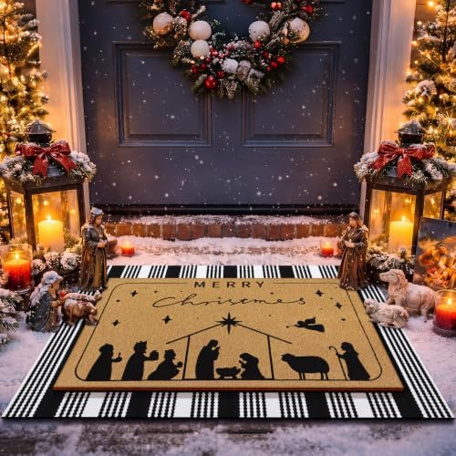 Tinideya 2 Pcs Christmas Nativity Layered Doormat Set for Front Door Porch by Tinideya