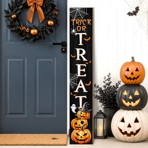 Trick or Treat Welcome Sign, Halloween Pumpkin Wooden Porch Sign For Patio, 47" Fall Boo Front Door Signs All Seasons Decor Standing Yard Signs Holiday Vertical Signs for Outdoor Indoor Wall Garden - Image 2