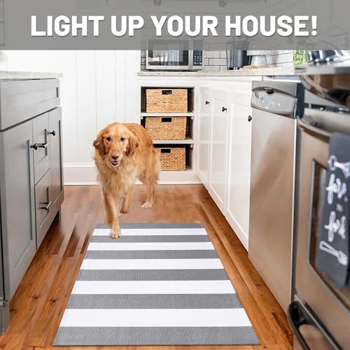 IOHOUZE Grey White Striped Rug -3X5 Front Door Mats Outdoor,Washable Rug for Front Porch Decor,Spring Summer Welcome Mats Outdoor Indoor, Doormat for Farmhouse/Entryway/Home Entrance - Image 3