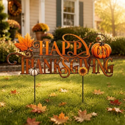 Metal Fall Thanksgiving Yard Sign Outdoor Decorations, 18.6 Inch Lawn Decor by Memorywuu