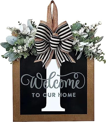 Last Name Year Round Front Door Wreath Front Porch Decoration 26 Letter Welcome Sign with Eucalyptus Garland and Bow Spring Wreaths for Front Door Outside Hanger Garland（I） by YICORIP