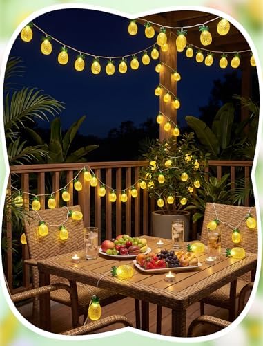 8.5Ft Pineapple String Lights, Hawaiian Beach Themed Party Lights with 10LED Warm White Waterproof Pineapple Fairy Lights, Tropical Decoration for Indoor Outdoor Party Bedroom Wedding Birthday Pool - Image 6