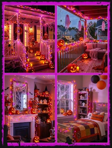 Hopolon Purple and Orange Halloween Lights,2PACK Total 100Count,Green Wire - Image 2
