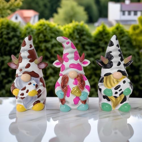 Spring & Summer-Themed Garden Statues – Adorable Outdoor Decor for Lawn, Patio & Porch (Cow Gnome Trio Mini Statue Set of Three, 5" Miniature Figurine and Unique Farm Resin Garden Statue) by OrnamentallyYou