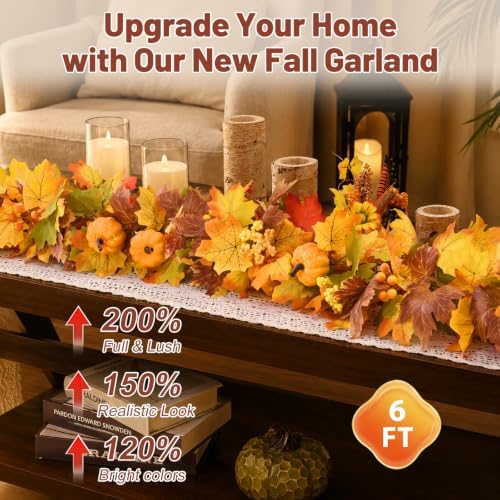 2 Pcs 6 FT Fall Garland for Mantle, Fall Decorations for Home - Image 2