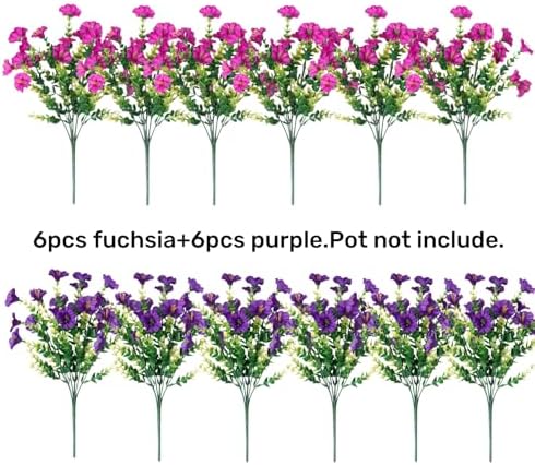 HyeFlora Artificial Flowers for Outdoors Fake Plants Outside Decoration, 12 Bundles Silk Colorful Morning Glory with Eucalyptus UV Resistant Realistic Faux Flowers for Planter Porch Patio Yard Garden - Image 5