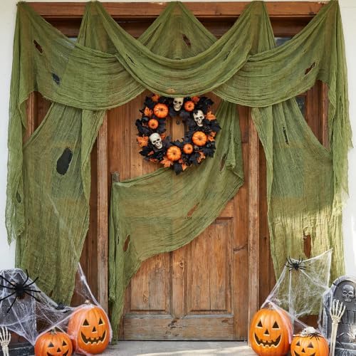 500"x 85" Dark Green Halloween Creepy Cloth, Fine Mesh Creepy Gauze Fabric - Image 6