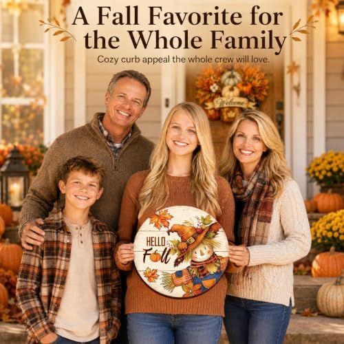 Fall Door Decor Wooden Scarecrow Hello Fall Sign for Front Door - Image 6