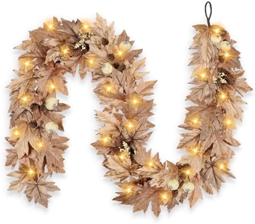 6 FT Lighted Fall Garland with Lights Autumn Automatic ON/Off Timer by LZNPAArtificialPlants