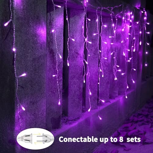 YOLIGHT 13ft 96 LED Icicle String Lights with Memory Function Controller, Indoor Curtain Fairy Lights Halloween Hanging Decoration for Patio Garden Bedroom Christmas Wedding (Purple) - Image 4
