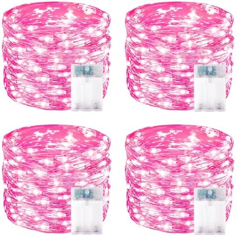 4 Pack 60 LED Fairy Lights Battery Operated with Timer, String Lights Pink by BOSSERN