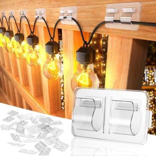 Outdoor String Light Hooks, 54 PCS Heavy Duty Clear Adhesive Clips by BrightenEveryHolidayMoment