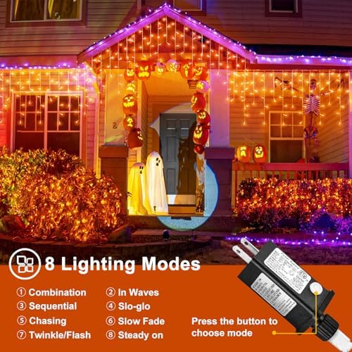 66ft Orange Halloween Lights Outdoor, 640LED Icicle Lights for Outside Indoor Twinkle Christmas Light with Connectable Clear Wire 8 Modes Timer Waterproof for House Party Tree Holiday Yard Patio Decor - Image 2