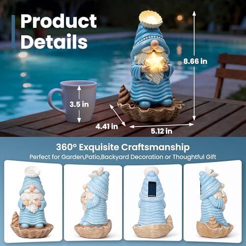 GIGALUMI Garden Gnome Statue, Solar Gnomes Ocean Themed Outdoor Decor - Image 3