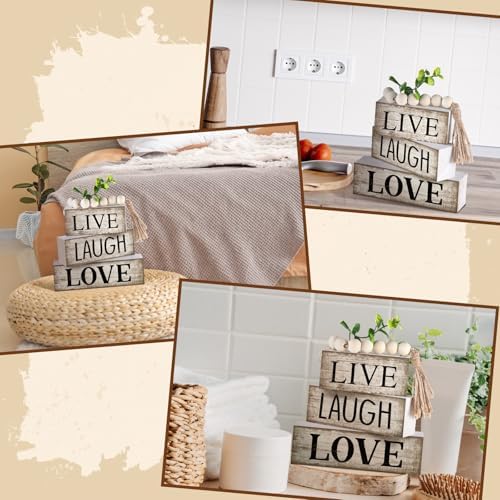Yuntau 5 Pcs Rustic Farmhouse Table Decor Stacked Wooden Block Sign - Image 6