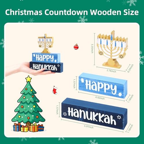 3 Pcs Hanukkah Wooden Tiered Tray Decor, Menorah Decorations Gifts for Home, Jewish New Year Table Centerpiece for Xmas Party Kitchen Office - Image 2