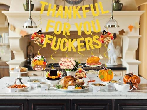 Thanksgiving Decorations, Friendsgiving Decorations, Glittery Thanksgiving Friendsgiving Banner for Mantel Font Porch, TFYF Thankful for You Fall Party Decorations for Indoor Home (Pre-Assembled)TFYFTZ (Gold 2) - Image 5