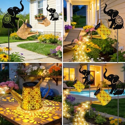 Solar Watering Can Lights, Elephant Hanging Lantern Solar Lights Outdoor, Birthday Gifts for Mom Women Mother's Day, Waterproof Garden Decor Outside Patio Yard Pathway Backyard, 2 Pack - Image 5