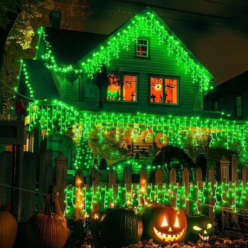JMEXSUSS Green Icicle Halloween Lights Outdoor, 400 LED 38.8Ft - Image 6