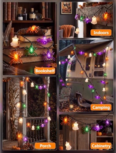 8.5FT 10 LED Halloween Spider Bat Ghost String Lights Outdoor, Plug in - Image 7