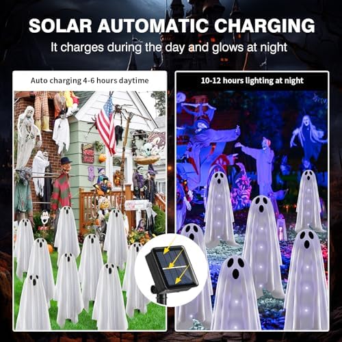 Halloween Decorations Solar Garden Lights Outdoor,6PACKS Halloween Ghost Decorations Lights with Scary Party Gifts Decor,Solar Scary Ghost Path Lights for Halloween Party Decor Cold White - Image 6