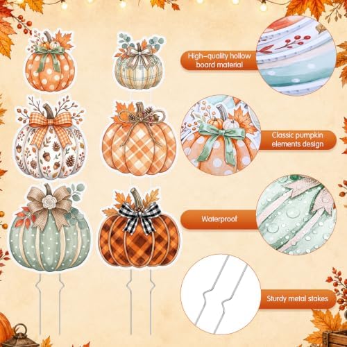 RattanView 6 Pack Outdoor Fall Thanksgiving Yard Signs Decorations Pumpkin Yard Stakes Front Porch Decor Autumn Harvest Garden Lawn Patio Signs for Fall Thanksgiving Day - Image 4
