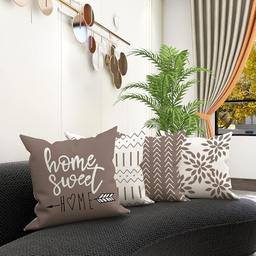 YCOLL Pillow Covers 18x18 Set of 4, Modern Sofa Throw Pillow Cover, Decorative Outdoor Linen Fabric Pillow Case for Couch Bed Car, Khaki - Image 2