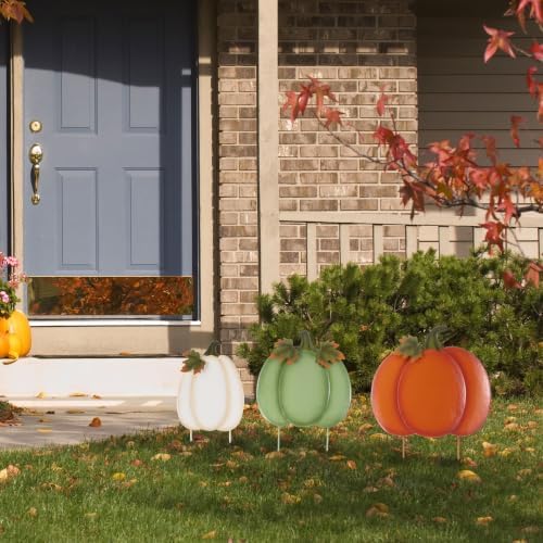 Glitzhome 36"H Fall Pumpkin Yard Stake Set of 3, Fall Decorations for Outdoor, Metal Stacked Pumpkins Yard Sign Decor for Garden, Lawn, Porch, Autumn Harvest Halloween Thanksgiving Pumpkin Decoration - Image 4