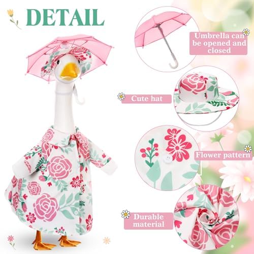 Soulchen 3 Pcs Summer Goose Outfit Porch Lawn, Pink Floral, 17 Inch - Image 3