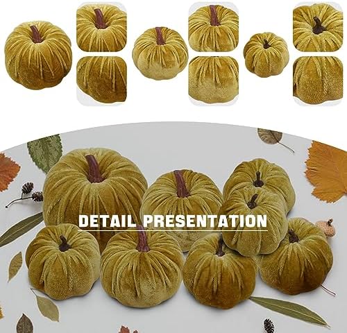 Woration 8pcs Fake Yellow Velvet Foam Fabric Pumpkins for Fall Halloween - Image 4