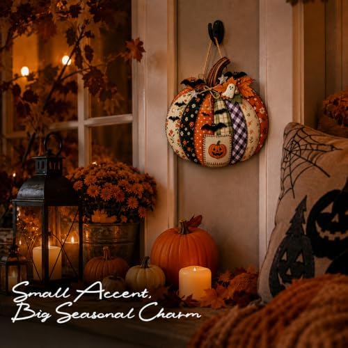 Autumn Retro Patchwork Pumpkin Door Hanging with Lights，B - Image 7