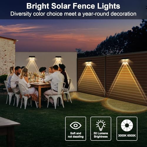 Solar Fence Lights Outdoor 16 Pack, Warm White & Cool White & 6 Colored+RGB Color Changing, High Bright LED Spot Lens Deck Lights Dusk to Dawn for Backyard Stair Railing Patio Wall, IP65 Waterproof - Image 5